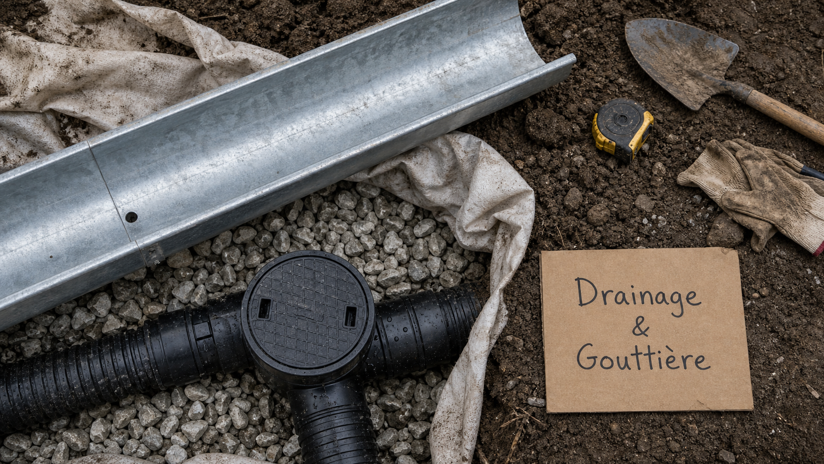 Drainage eau de pluie gouttière : tuyau et graviers pour protéger les fondations