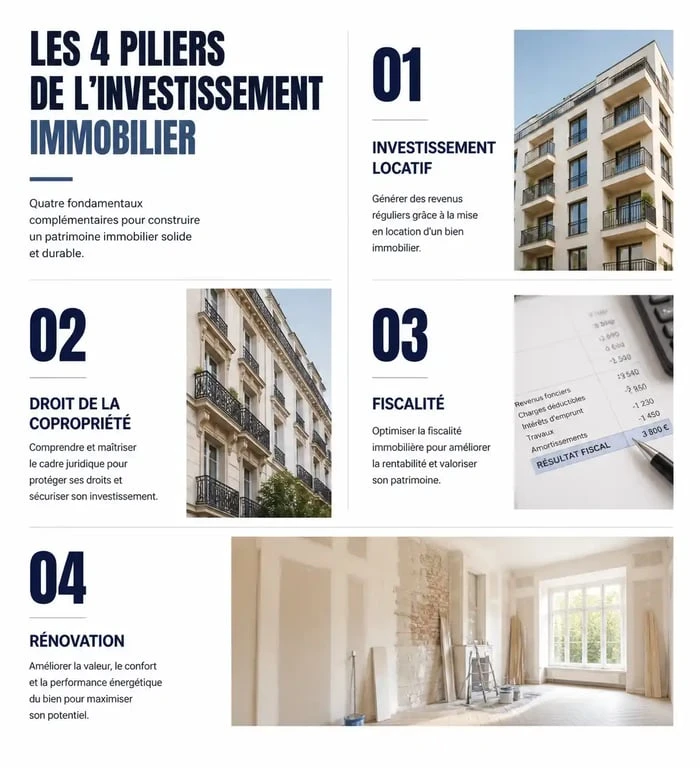 Infographie des thématiques clés des livres sur l'immobilier pour choisir son ouvrage
