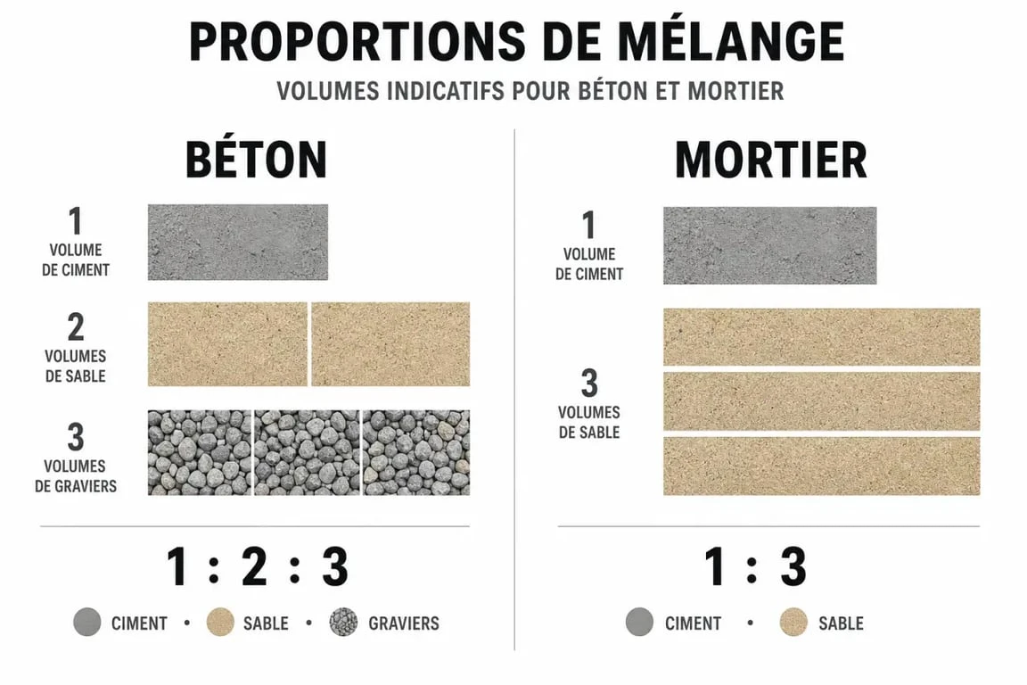 Tableau récapitulatif des dosages de ciment et sable pour béton et mortier