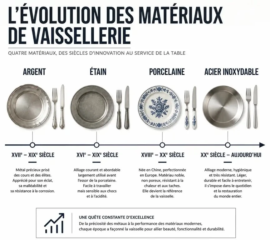 Infographie sur l'évolution des matériaux de vaissellerie à travers l'histoire