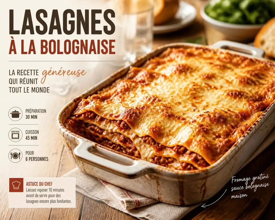 Grand plat de lasagnes à la bolognaise pour une recette 10 personnes