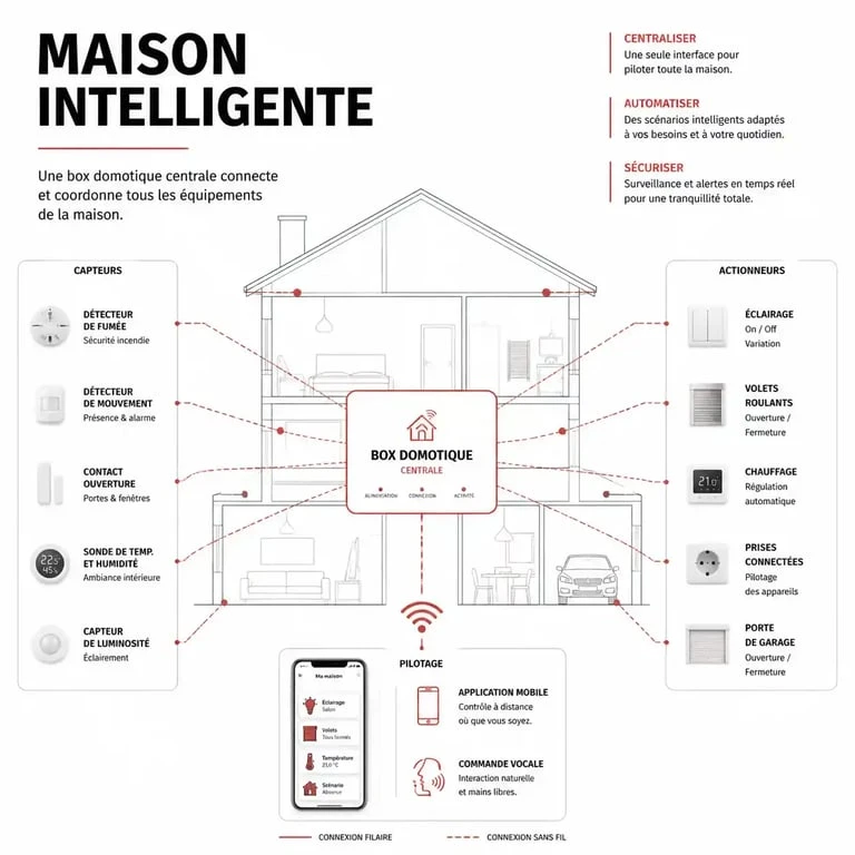 Schéma de fonctionnement d'une installation domotique et définition de la maison intelligente