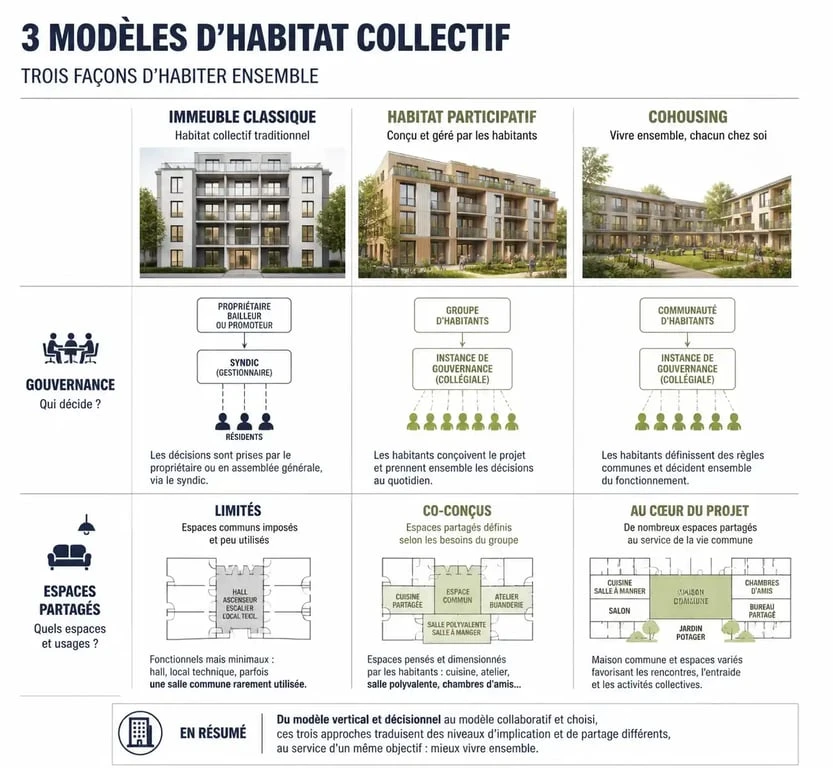 Comparatif des différents modèles d'habitat collectif : classique, participatif et cohousing