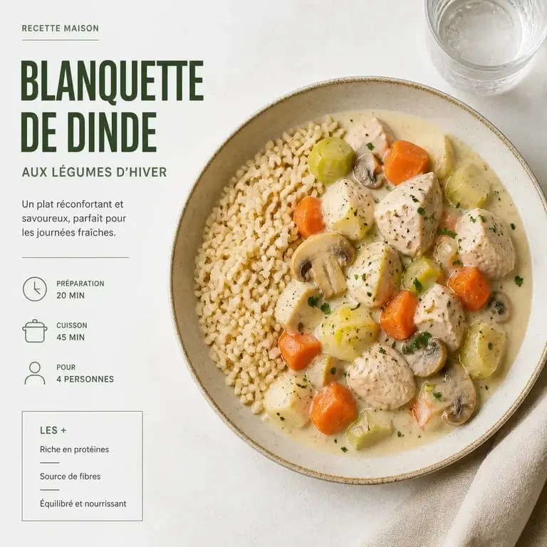 Blanquette de dinde aux légumes d'hiver pour restaurant scolaire