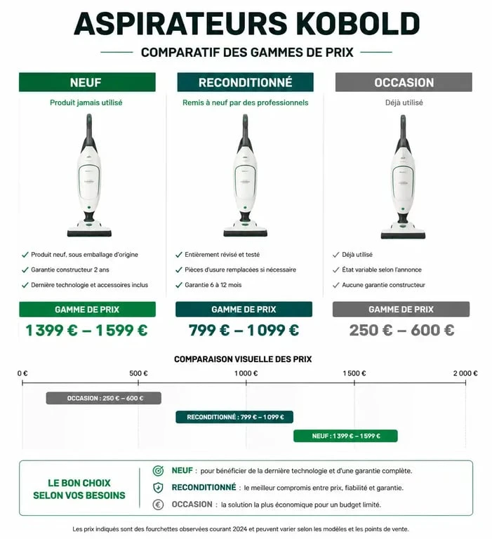 Comparatif des prix des aspirateurs Kobold : neuf, reconditionné et occasion