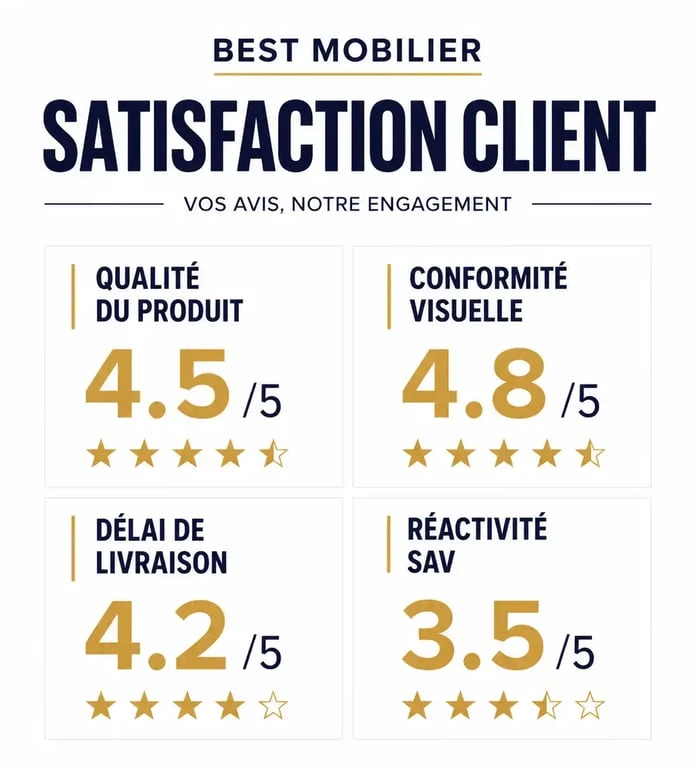 Infographie récapitulative des avis et notes de satisfaction client pour Best Mobilier