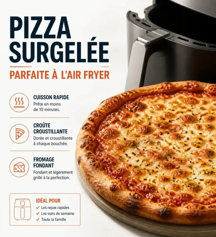 Pizza surgelée cuite dans un air fryer avec une croûte dorée et croustillante
