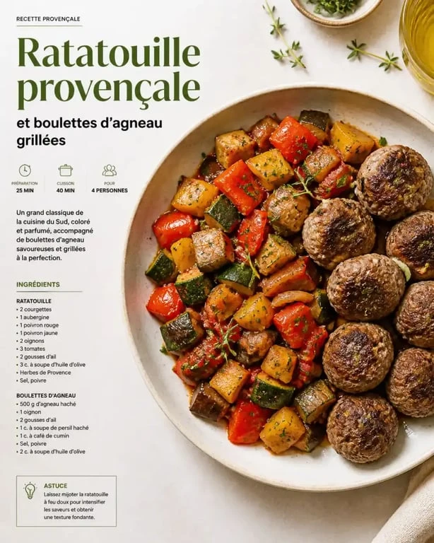 Assiette de ratatouille provençale avec boulettes d'agneau comme accompagnement idéal