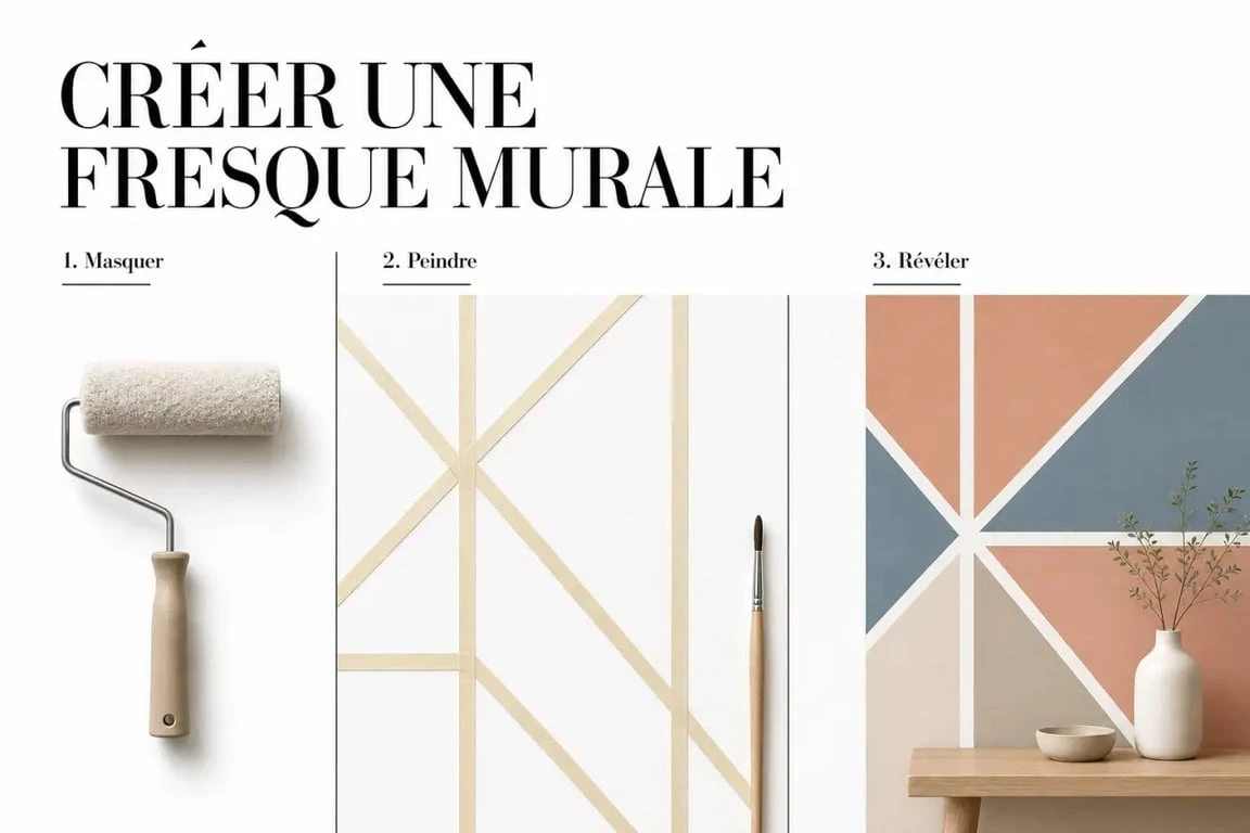 Étapes pour réaliser une fresque murale facile à faire chez soi avec du ruban de masquage et de la peinture