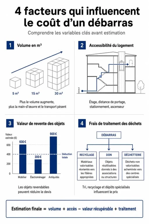 Infographie des facteurs de prix pour un service de débarras à Marseille