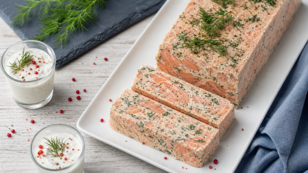 Entrées froides : terrine maison saumon et verrines sauce au fromage blanc