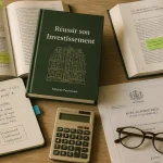 immobilier livre sur bureau avec calculatrice et café