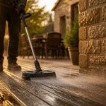 Karcher pour nettoyer une terrasse : brosse-rouleau sur bois encrassé