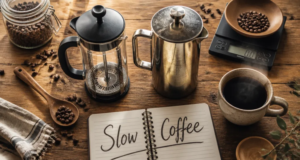 meilleure cafetière à piston en verre et inox sur plan de travail