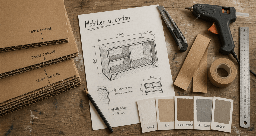 meuble en carton fabrication matériaux et outils