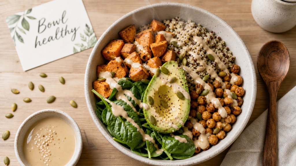 Nourriture healthy : bowl quinoa tahini citron