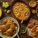 plat a base de poulet sur table rustique