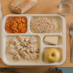plateau repas restaurant scolaire vue du dessus
