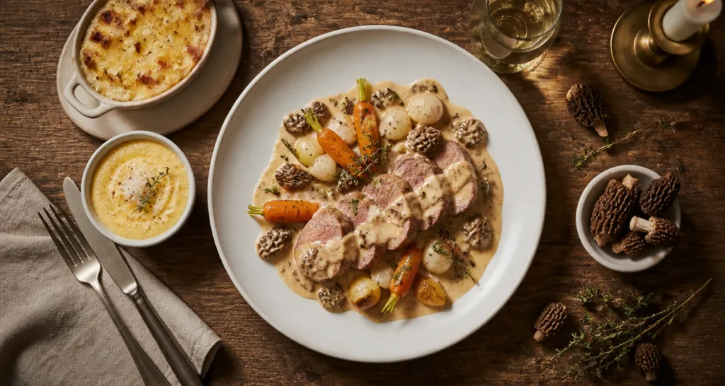 recette filet mignon de veau gastronomique, médaillons rosés et sauce morilles