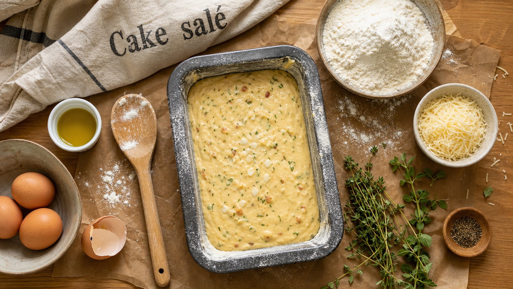Recette salé : cake inratable aux herbes dans un moule