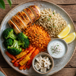 repas riche en proteine avec poulet quinoa légumes