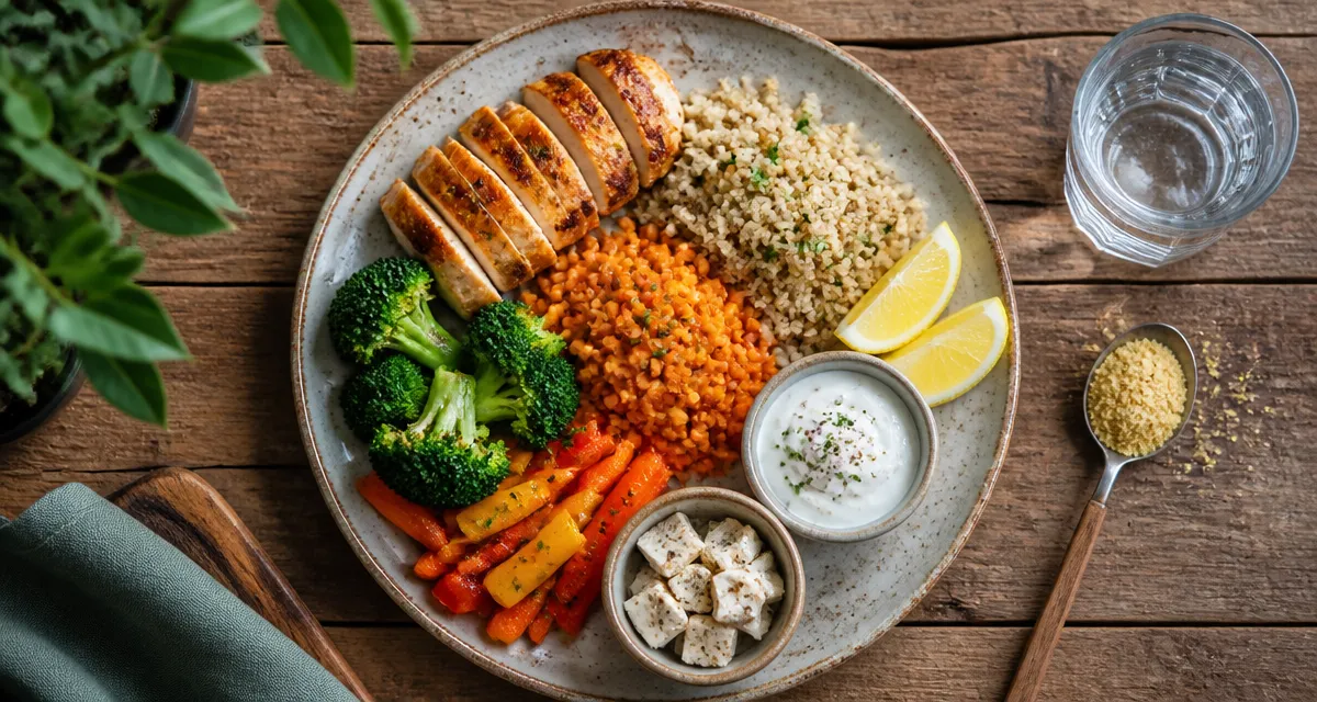 repas riche en proteine avec poulet quinoa légumes
