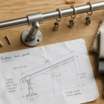 Tringle rideau sous pente sur support articulé et schéma technique