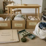 Vide appartement : cartons de tri Vendre, Donner, Jeter
