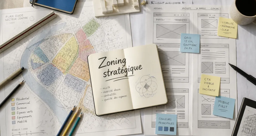 zonings web et urbain bureau architecte wireframe plan