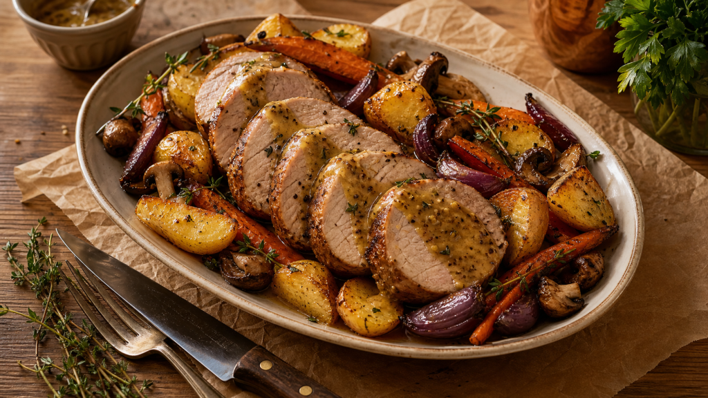 Accompagnement filet mignon : pommes de terre rôties et légumes