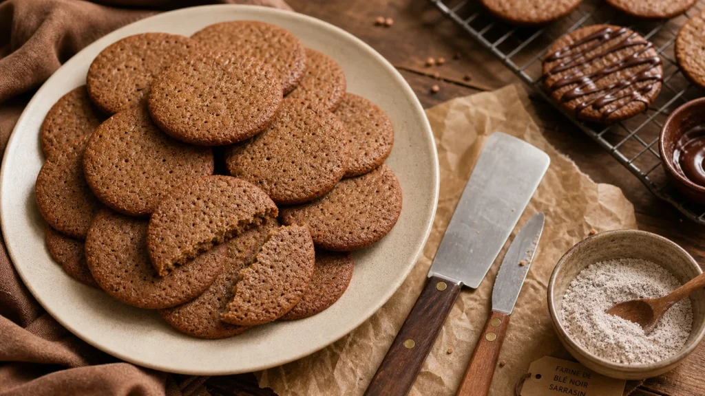 Biscuit sarrasin maison sur pâte sableuse, cassure nette