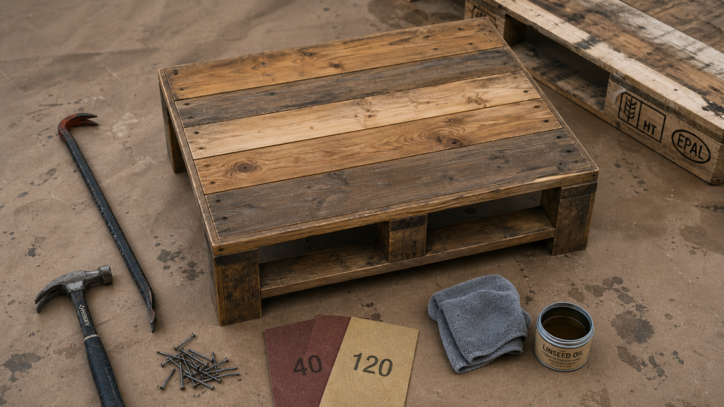 Bois de palette meuble DIY : ponçage et huile de lin