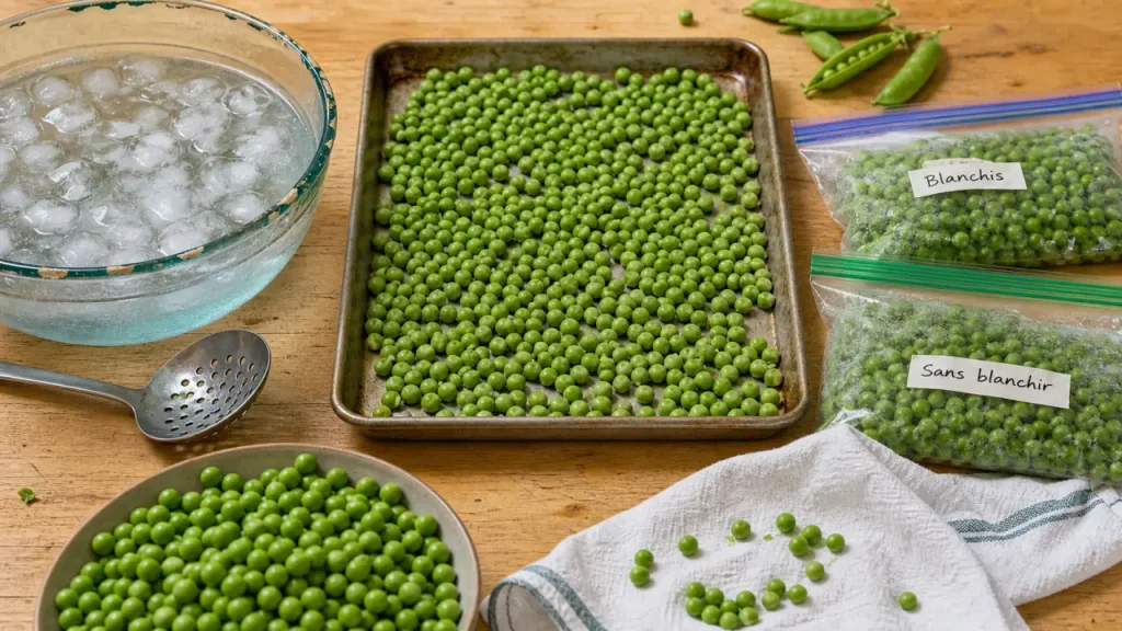 Congeler petit pois frais : petits pois blanchis avant congélation