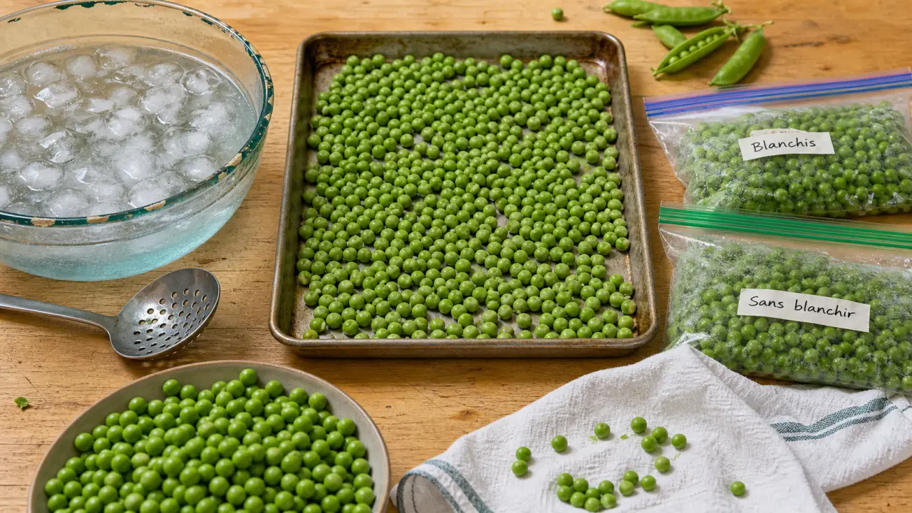 Congeler petit pois frais : petits pois blanchis avant congélation