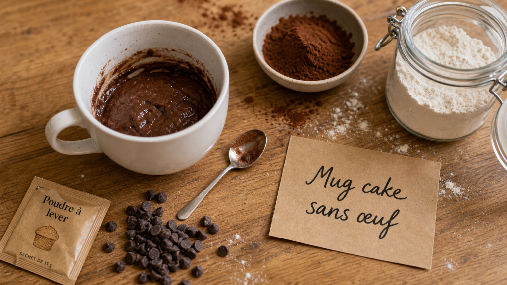 Photo mug cake sans oeuf en 5 minutes, pâte chocolat dans mug