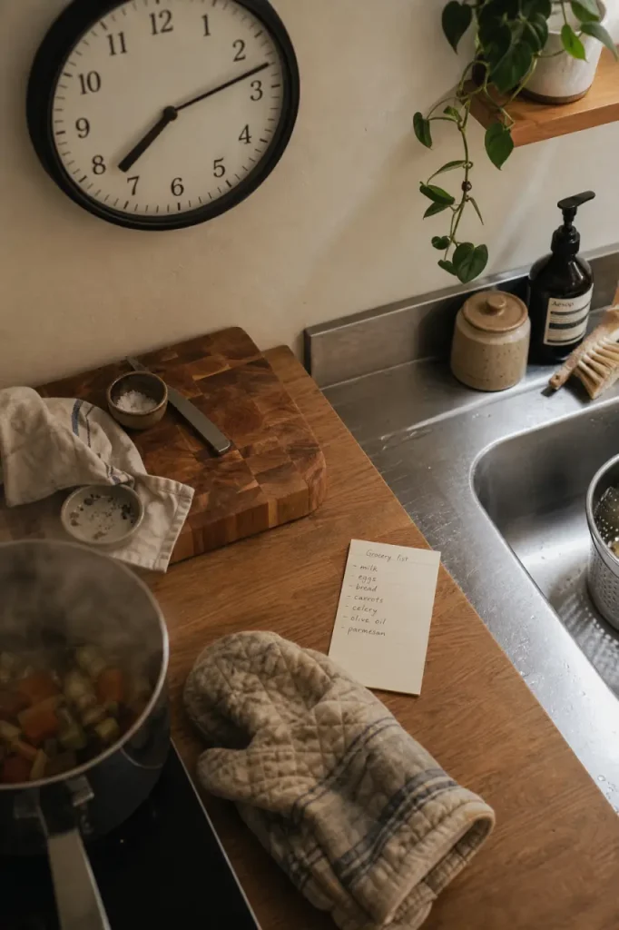 Pendule pour cuisine à cadran blanc et chiffres noirs, lisible et décorative