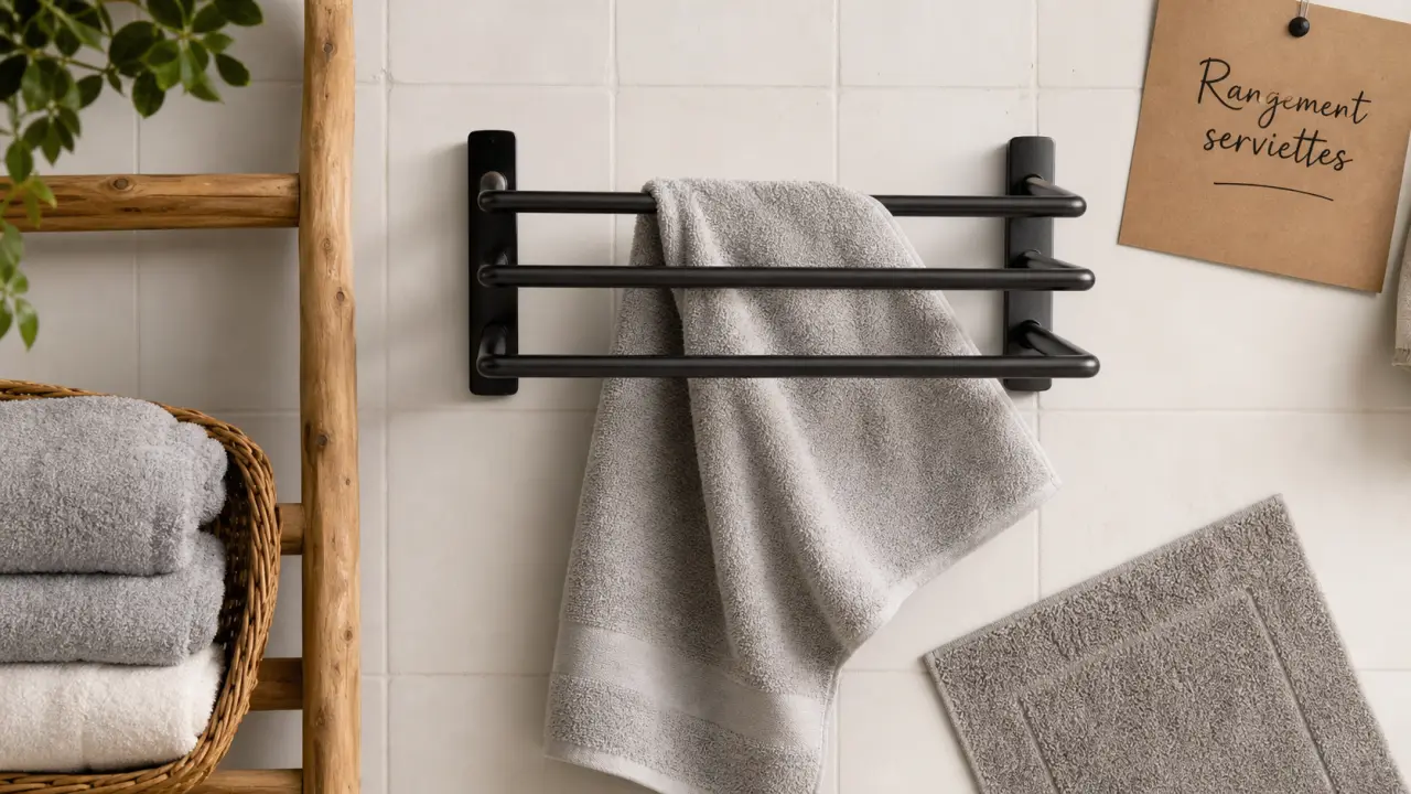 Rangement serviette mural sans perçage pour salle de bain