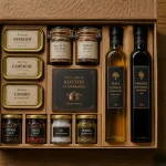 Coffret cadeau cuisine ouvert avec terrines, bocaux et mini livret de recettes