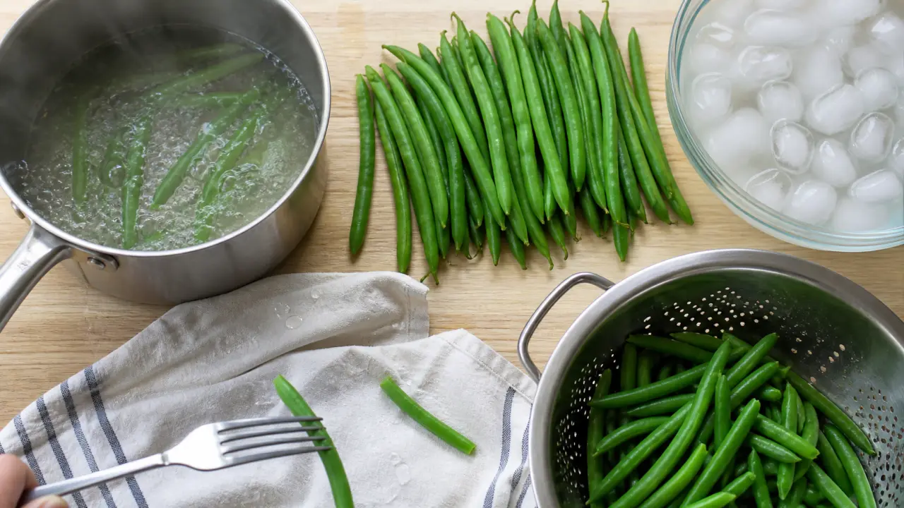 Cuisson haricot vert frais : 6 à 8 minutes, haricots verts croquants