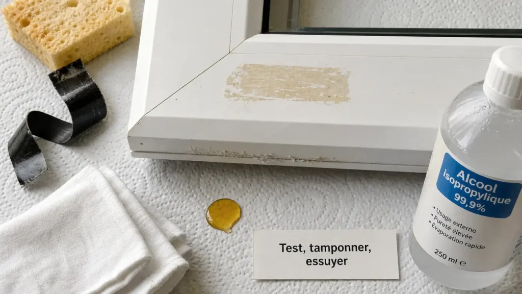 Enlever la colle sur une fenêtre PVC sans la marquer, de l’huile à l’acétone