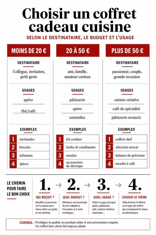 Coffret cadeau cuisine : visuel de choix par budget, destinataire et usage