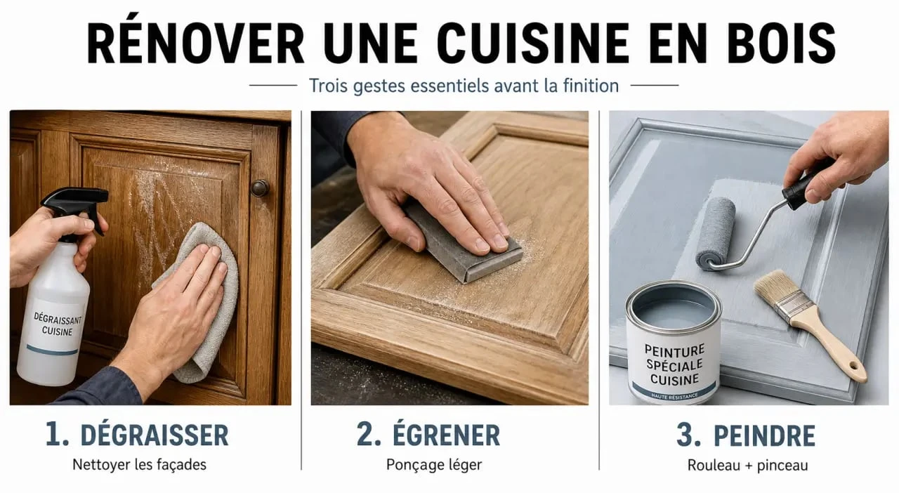 Rénover une cuisine en bois : étapes de préparation et de peinture des façades