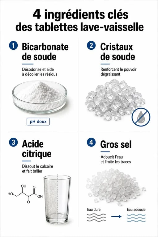 Ingrédients pour recettes tablettes lave-vaisselle maison