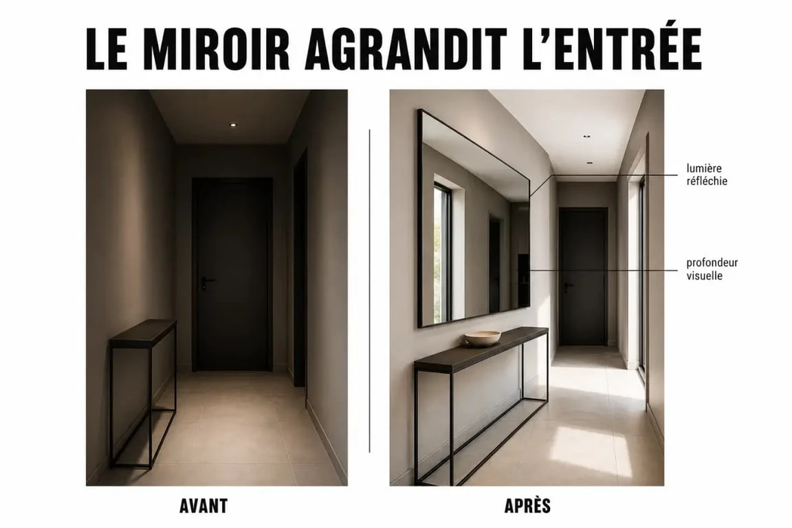 Miroir entree dans une entrée lumineuse avec effet de profondeur avant/après