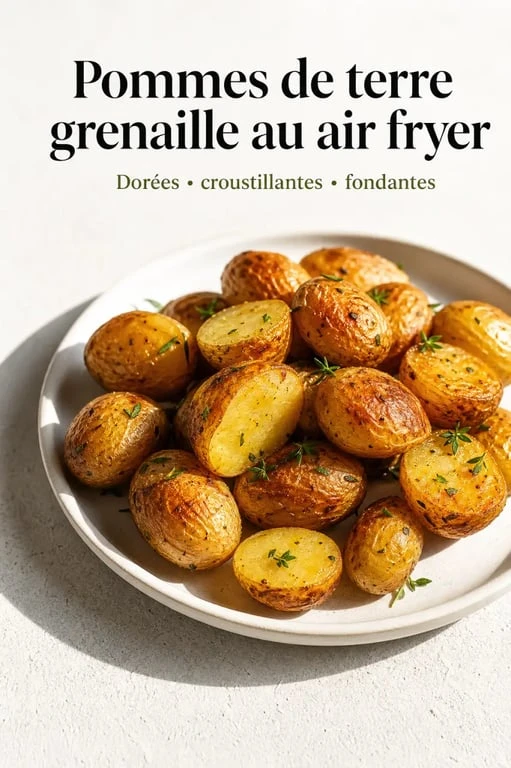 Pommes de terre grenaille air fryer dorées et croustillantes dans une assiette