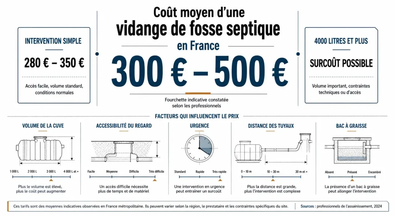 Combien coûte vidange fosse septique : fourchette de prix et facteurs de variation selon le volume et l’accès
