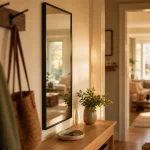 Miroir entree noir fin dans une entrée lumineuse, pour gagner de la profondeur