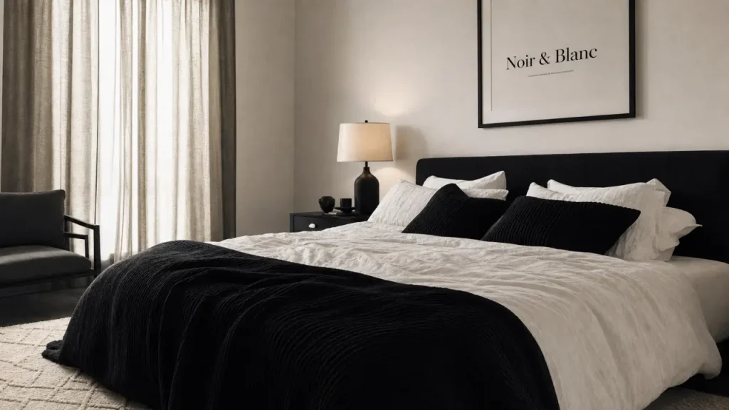 Noir et blanc chambre : matières, lumière et tableaux pour éviter l’effet froid