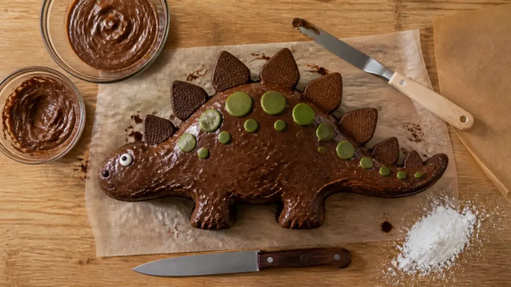 Gâteau dinosaure sans moule : découper, assembler et décorer facilement