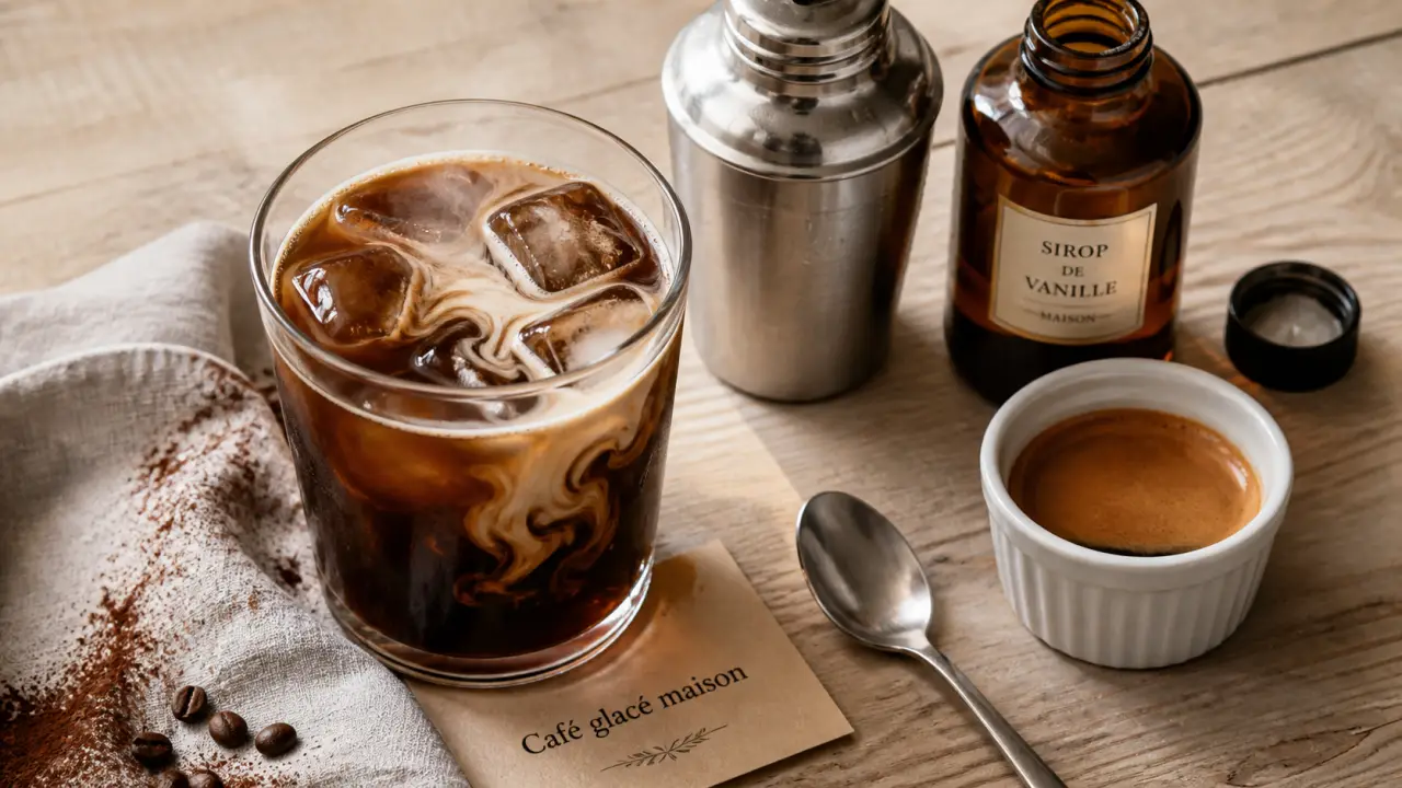 Recettes café glacé maison : cold brew et frappé, verre de café glacé